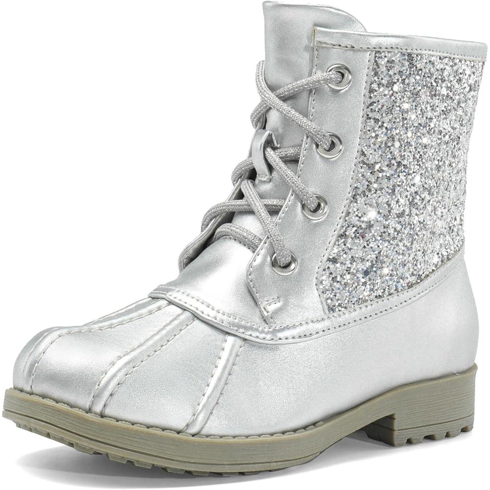 imageDREAM PAIRS Girls Glitter Ankle Boots Warm and Soft Velvet Lining with Side Zipper for ToddlerLittle KidBig KidSliver