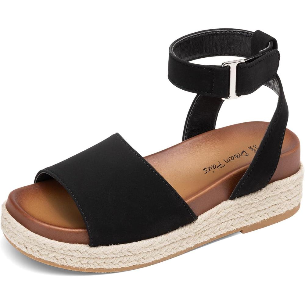imageDREAM PAIRS Girls Platform Wedge Open Toe Espadrille Sandals with Buckle Ankle Strap for Little KidBig KidBlack