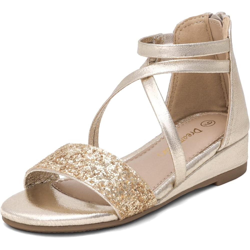 imageDREAM PAIRS Girls Sandals Ankle Strap Dress Low Wedge Sandals with Zipper Summer Shoes ToddlerLittle Kid