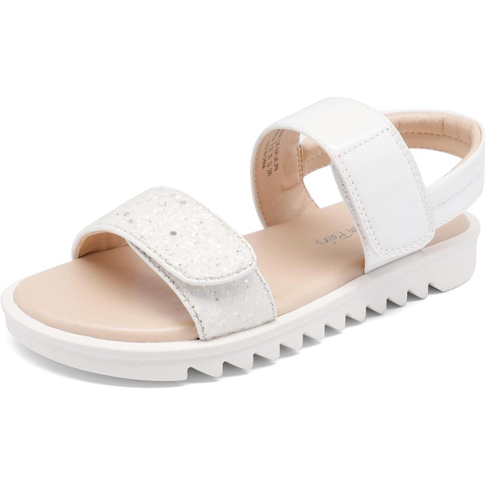 imageDREAM PAIRS Girls Sandals Glitter Two Strapped Casual Open Toe Sandals Little KidBig KidWhite