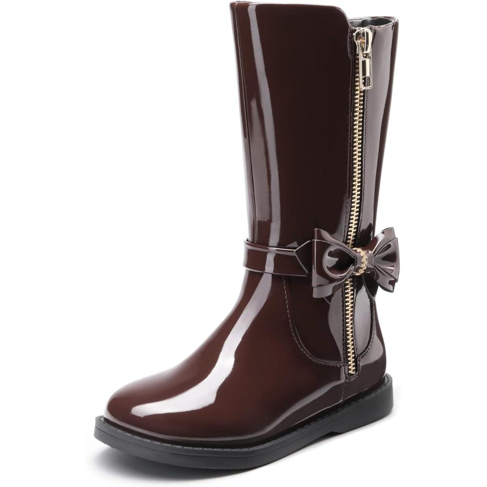 imageDREAM PAIRS Toddler Girls Mid Calf Boots Side Zipper Riding ShoesBrownPat