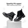 DREAM PAIRS Girls Boys Glitter Ankle Boots Side Zipper Combat Shoes with Lace Up for Toddler/Little Kid/Big Kid(Black/Pu)