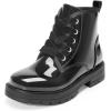 DREAM PAIRS Girls Boys Glitter Ankle Boots Side Zipper Combat Shoes with Lace Up for Toddler/Little Kid/Big Kid(Black-pat)