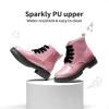 DREAM PAIRS Girls Boys Glitter Ankle Boots Side Zipper Combat Shoes with Lace Up for Toddler/Little Kid/Big Kid(Pink/Pu)