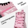 DREAM PAIRS Girls Boys Glitter Ankle Boots Side Zipper Combat Shoes with Lace Up for Toddler/Little Kid/Big Kid(Pink/Pu)