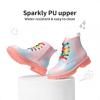 DREAM PAIRS Girls Boys Glitter Ankle Boots Side Zipper Combat Shoes with Lace Up for Toddler/Little Kid/Big Kid(Rainbow/Pink)