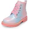 DREAM PAIRS Girls Boys Glitter Ankle Boots Side Zipper Combat Shoes with Lace Up for Toddler/Little Kid/Big Kid(Rainbow/Pink)