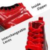 DREAM PAIRS Girls Boys Glitter Ankle Boots Side Zipper Combat Shoes with Lace Up for Toddler/Little Kid/Big Kid(Red/Pu)