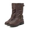 DREAM PAIRS Girls Buckle Zipper Knee High Winter Boots(Brown)