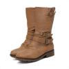 DREAM PAIRS Girls Buckle Zipper Knee High Winter Boots(Camel)