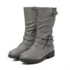 DREAM PAIRS Girls Buckle Zipper Knee High Winter Boots(Grey)