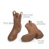 DREAM PAIRS Girls Cowboy Cowgirl Boots 2-in-1 Western Removable Cuff Fold Over Embroidered Fashion Mid Calf Shoes(Camel)