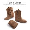 DREAM PAIRS Girls Cowboy Cowgirl Boots 2-in-1 Western Removable Cuff Fold Over Embroidered Fashion Mid Calf Shoes(Camel)
