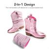 DREAM PAIRS Girls Cowboy Cowgirl Boots 2-in-1 Western Removable Cuff Fold Over Embroidered Fashion Mid Calf Shoes(Pink)