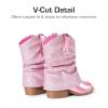 DREAM PAIRS Girls Cowboy Cowgirl Boots 2-in-1 Western Removable Cuff Fold Over Embroidered Fashion Mid Calf Shoes(Pink)