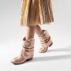 DREAM PAIRS Girls Cowboy Cowgirl Boots 2-in-1 Western Removable Cuff Fold Over Embroidered Fashion Mid Calf Shoes(Rose Gold)