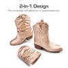 DREAM PAIRS Girls Cowboy Cowgirl Boots 2-in-1 Western Removable Cuff Fold Over Embroidered Fashion Mid Calf Shoes(Rose Gold)