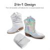 DREAM PAIRS Girls Cowboy Cowgirl Boots 2-in-1 Western Removable Cuff Fold Over Embroidered Fashion Mid Calf Shoes(Silver)