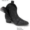 DREAM PAIRS Girls Cowgirl Cowboy Rhinestone Boots Ankle Low Heel Dress Booties(Black)