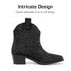 DREAM PAIRS Girls Cowgirl Cowboy Rhinestone Boots Ankle Low Heel Dress Booties(Black)