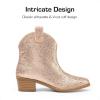DREAM PAIRS Girls Cowgirl Cowboy Rhinestone Boots Ankle Low Heel Dress Booties(Champagne)