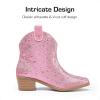 DREAM PAIRS Girls Cowgirl Cowboy Rhinestone Boots Ankle Low Heel Dress Booties(Pink)