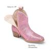 DREAM PAIRS Girls Cowgirl Cowboy Rhinestone Boots Ankle Low Heel Dress Booties(Pink)