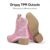 DREAM PAIRS Girls Cowgirl Cowboy Rhinestone Boots Ankle Low Heel Dress Booties(Pink)