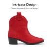 DREAM PAIRS Girls Cowgirl Cowboy Rhinestone Boots Ankle Low Heel Dress Booties(Red)