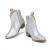 DREAM PAIRS Girls Cowgirl Cowboy Rhinestone Boots Ankle Low Heel Dress Booties(Silver)