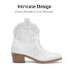 DREAM PAIRS Girls Cowgirl Cowboy Rhinestone Boots Ankle Low Heel Dress Booties(White)