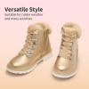 DREAM PAIRS Girls Kids Side Zipper Lace up Faux Fur Ankle Boots(Gold/Pu)