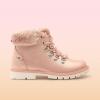 DREAM PAIRS Girls Kids Side Zipper Lace up Faux Fur Ankle Boots(Pink/Pu)