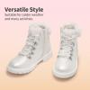 DREAM PAIRS Girls Kids Side Zipper Lace up Faux Fur Ankle Boots(White/Pu)