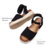 DREAM PAIRS Girls Platform Wedge Open Toe Espadrille Sandals with Buckle Ankle Strap for Little Kid/Big Kid(Black)