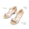 DREAM PAIRS Girls Sandals Ankle Strap T-Strap Low Heel Pearl Bow Flower Pump Dress Wedding Party Shoes for Little Kid/Big Kid(Gold)