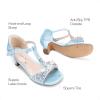 DREAM PAIRS Girls Sandals Ankle Strap T-Strap Low Heel Pearl Bow Flower Pump Dress Wedding Party Shoes for Little Kid/Big Kid(Light Blue)