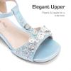 DREAM PAIRS Girls Sandals Ankle Strap T-Strap Low Heel Pearl Bow Flower Pump Dress Wedding Party Shoes for Little Kid/Big Kid(Light Blue)