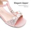 DREAM PAIRS Girls Sandals Ankle Strap T-Strap Low Heel Pearl Bow Flower Pump Dress Wedding Party Shoes for Little Kid/Big Kid(Pink)