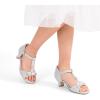 DREAM PAIRS Girls Sandals Ankle Strap T-Strap Low Heel Pearl Bow Flower Pump Dress Wedding Party Shoes for Little Kid/Big Kid(Silver)