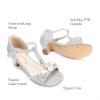 DREAM PAIRS Girls Sandals Ankle Strap T-Strap Low Heel Pearl Bow Flower Pump Dress Wedding Party Shoes for Little Kid/Big Kid(Silver)