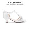 DREAM PAIRS Girls Sandals Ankle Strap T-Strap Low Heel Pearl Bow Flower Pump Dress Wedding Party Shoes for Little Kid/Big Kid(White)
