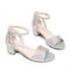 DREAM PAIRS Girls Sandals Chunky Pump Ankle Strap High Heels Dress Open Toe Flower Wedding Party for Little Big Kid(Silver-glitter)