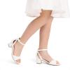 DREAM PAIRS Girls Sandals Chunky Pump Ankle Strap High Heels Dress Open Toe Flower Wedding Party for Little Big Kid(White)