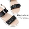 DREAM PAIRS Girls Sandals Glitter Two Strapped Casual Open Toe Sandals Little Kid/Big Kid(Black)