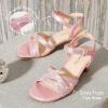 DREAM PAIRS Girls Sandals Low Heel Dress Open Toe Sandals Flower Wedding Party for Little Kid/Big Kid(Rose Gold)
