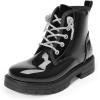 DREAM PAIRS Girls Boys Glitter Ankle Boots Side Zipper Combat Shoes with Lace Up for Toddler/Little Kid/Big Kid(Black-pat)