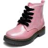 DREAM PAIRS Girls Boys Glitter Ankle Boots Side Zipper Combat Shoes with Lace Up for Toddler/Little Kid/Big Kid(Pink/Pu)