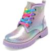 DREAM PAIRS Girls Boys Glitter Ankle Boots Side Zipper Combat Shoes with Lace Up for Toddler/Little Kid/Big Kid(Rainbow)