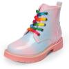 DREAM PAIRS Girls Boys Glitter Ankle Boots Side Zipper Combat Shoes with Lace Up for Toddler/Little Kid/Big Kid(Rainbow/Pink)